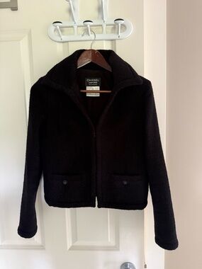 CHANEL Black Teddy Bouclé Jacket with Front Pockets